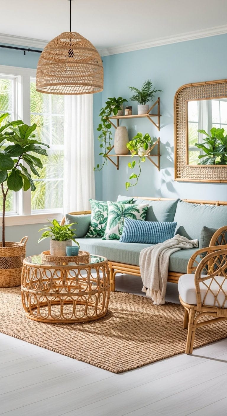 relaxing tropical oasis with natural textures