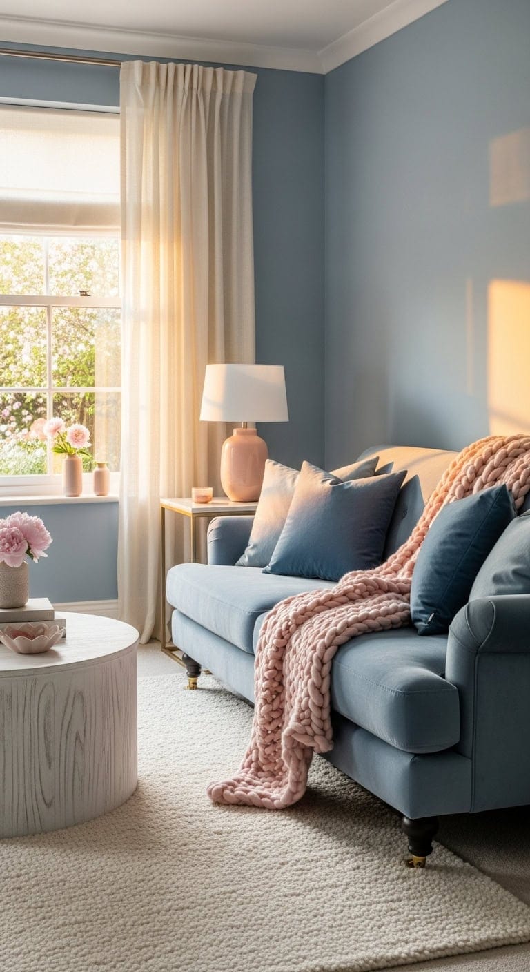 romantic cozy calming dusty blue sanctuary