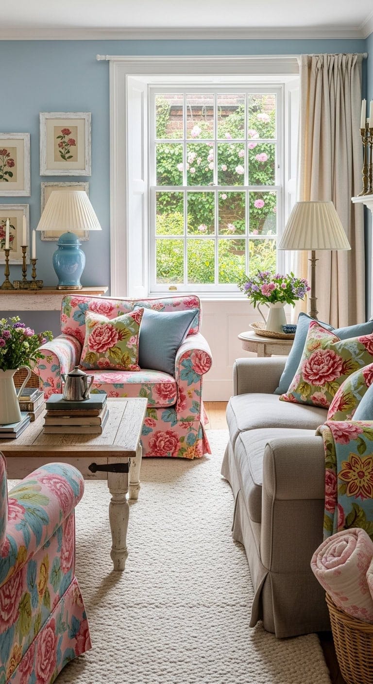 romantic english cottage inspired living room