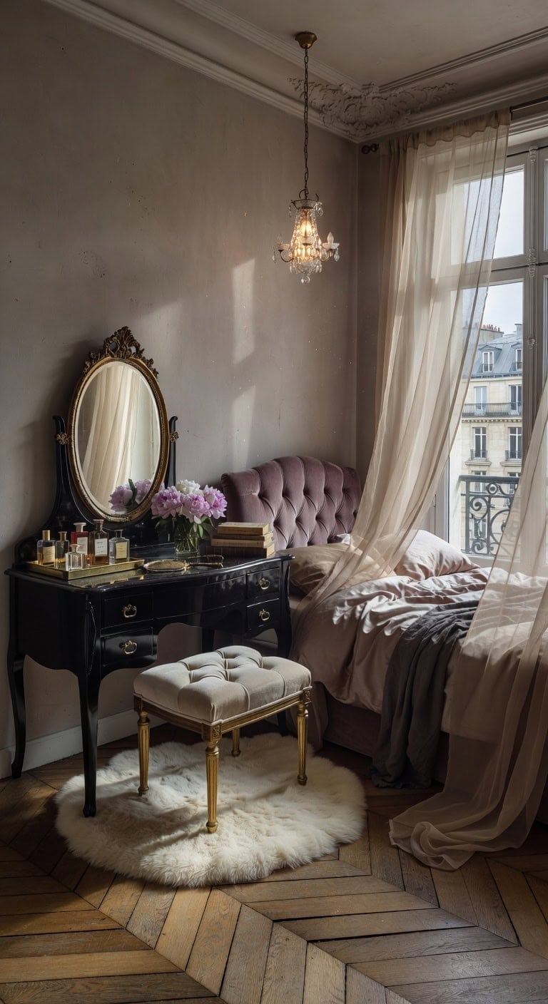 romantic french inspired vanity setup