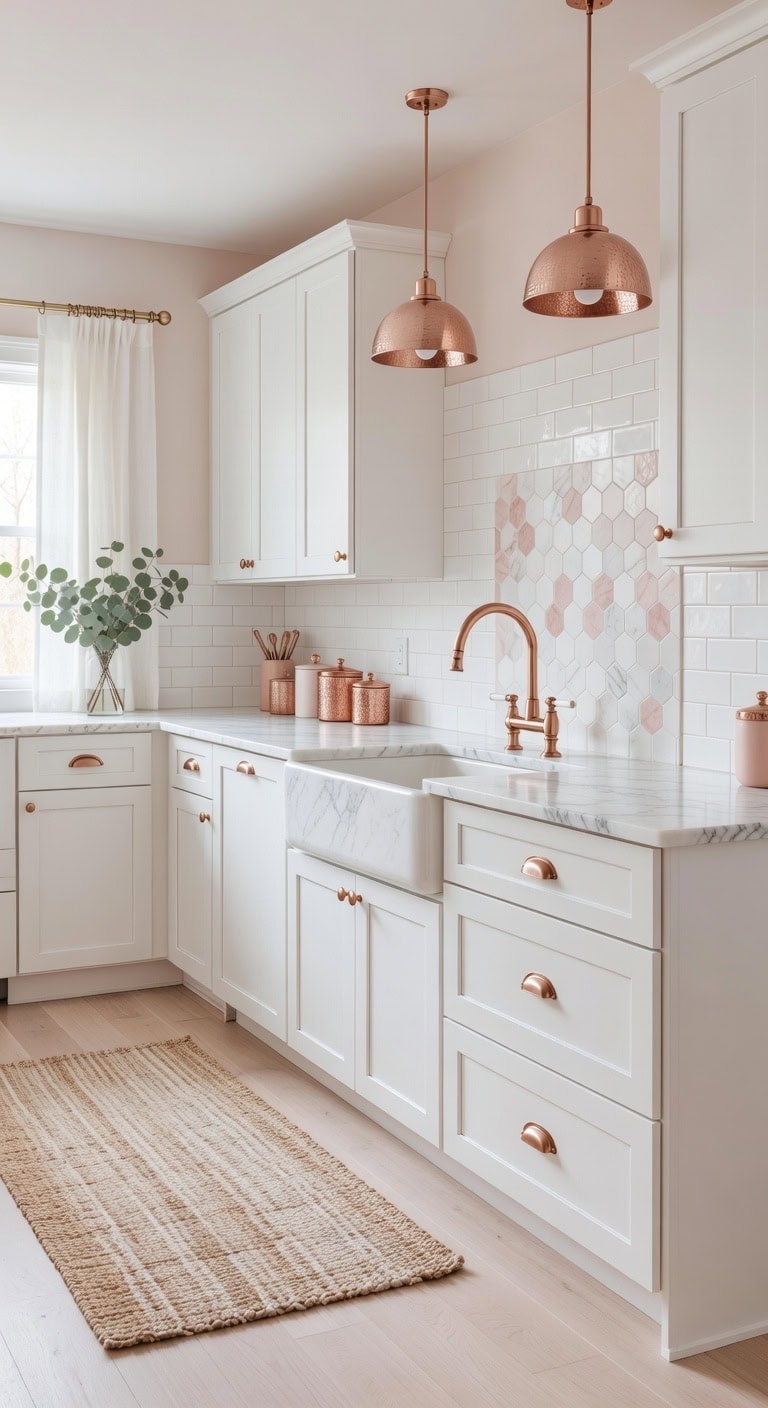 romantic rose gold accents soften