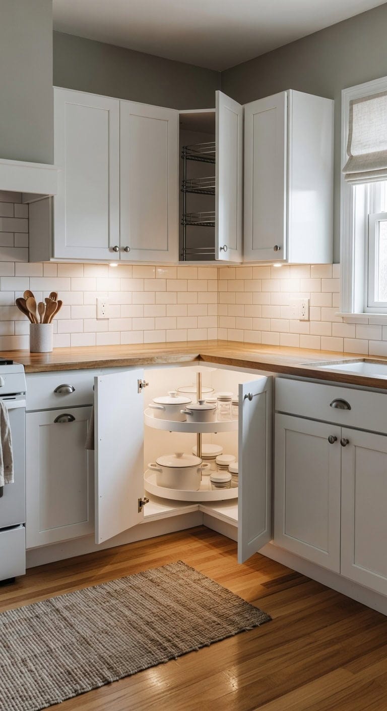 rotating corner cabinet storage solutions