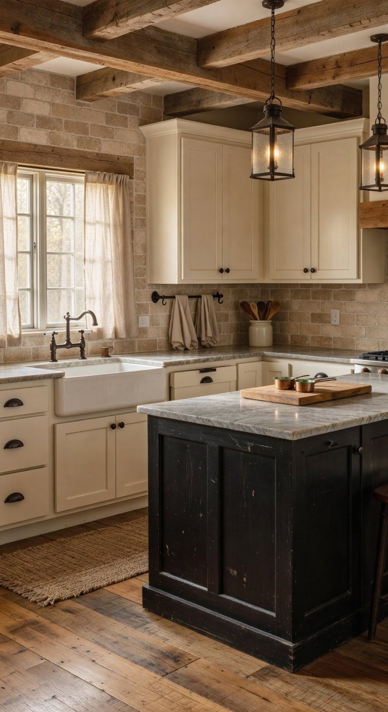rustic farmhouse kitchen with contrast
