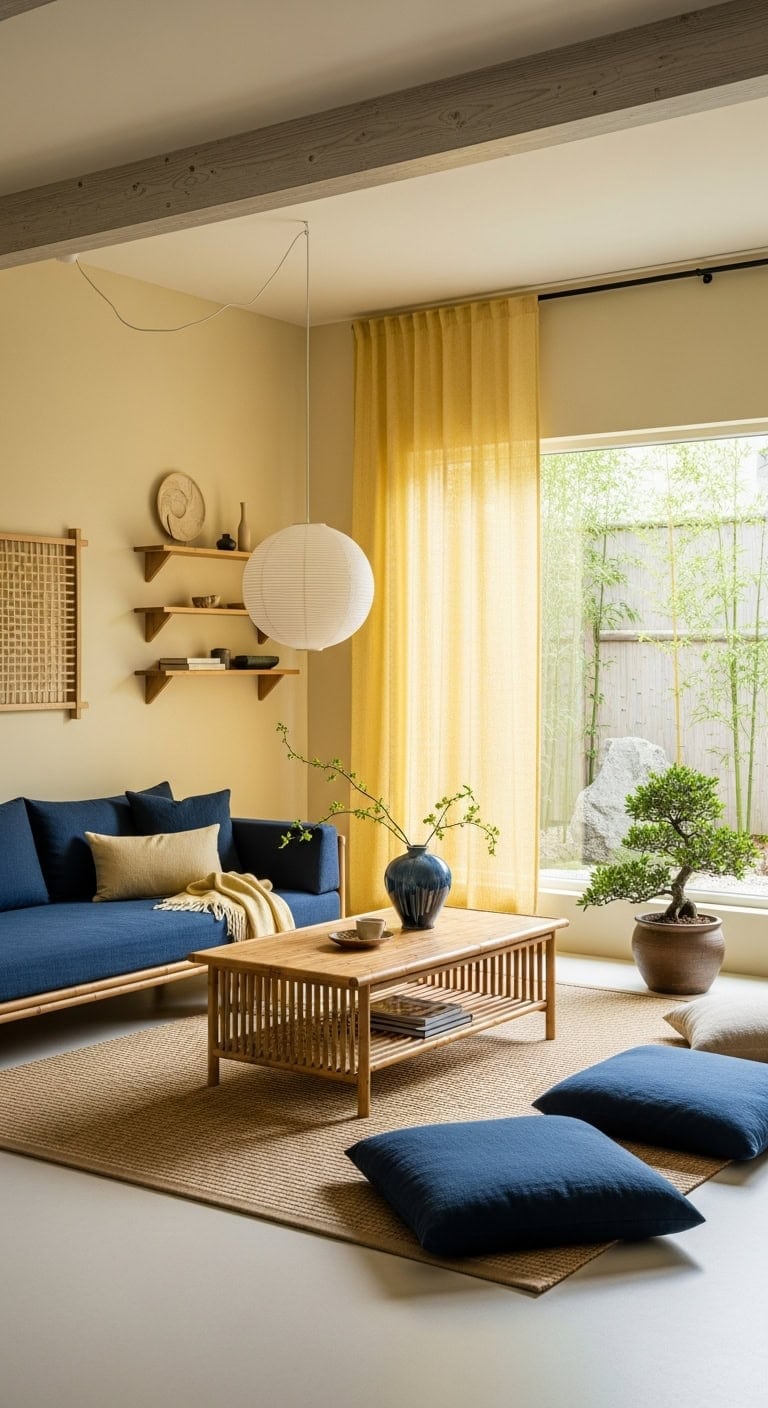 serene japanese zen minimalist living space