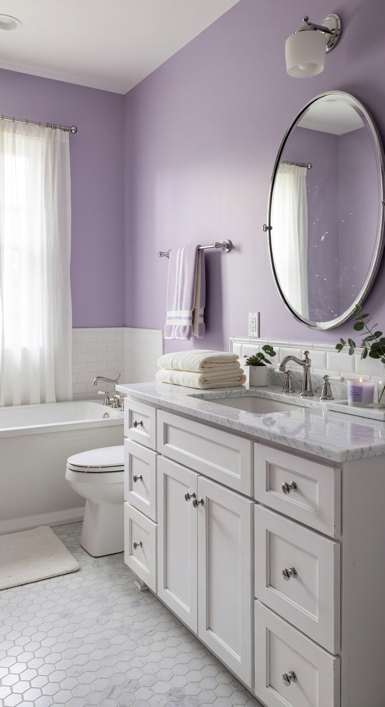 serene lavender spa like bathroom retreat