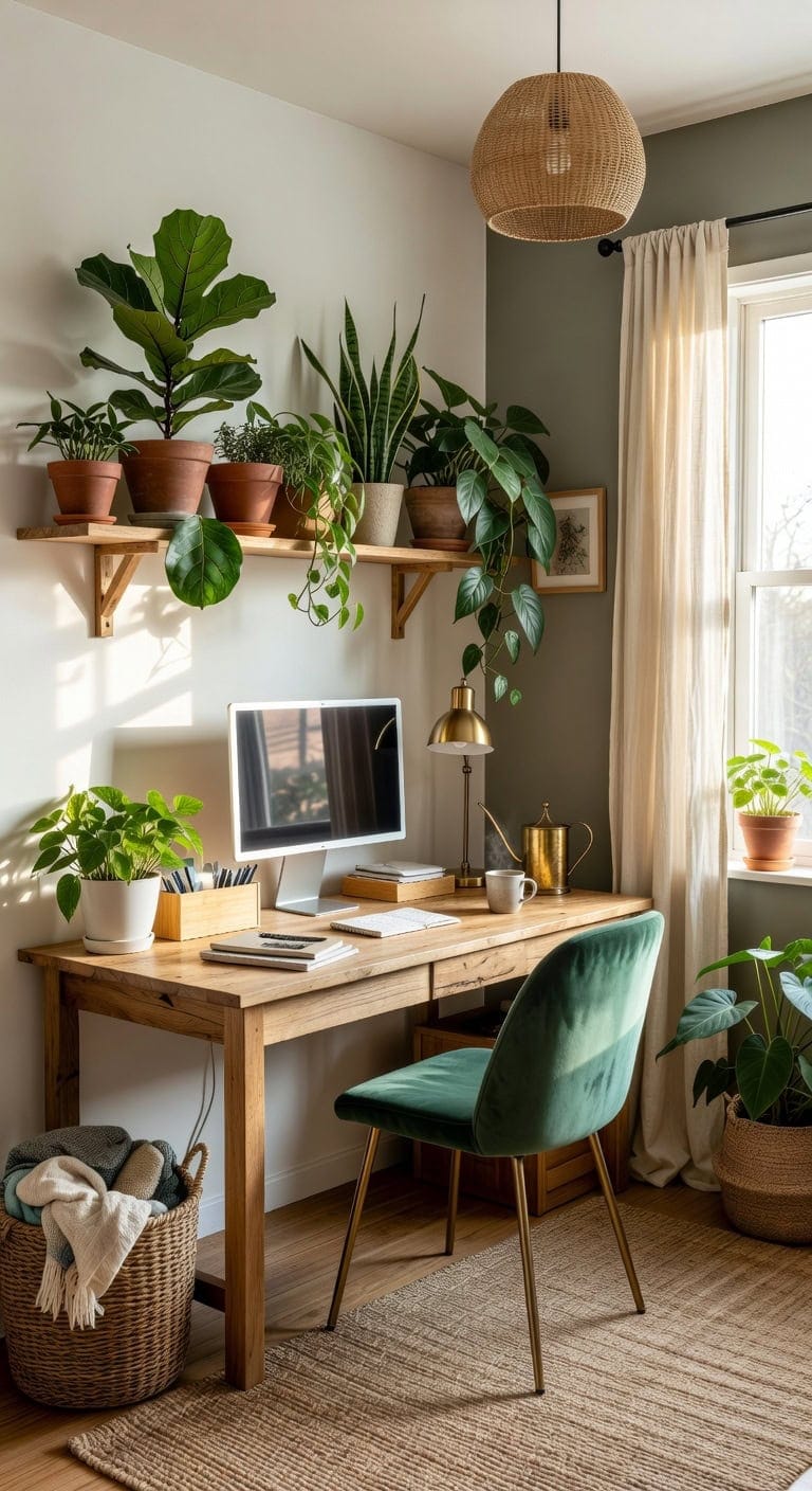 serene productive botanical balanced workspace