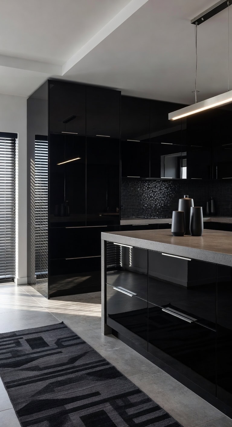 sleek black dramatic contemporary