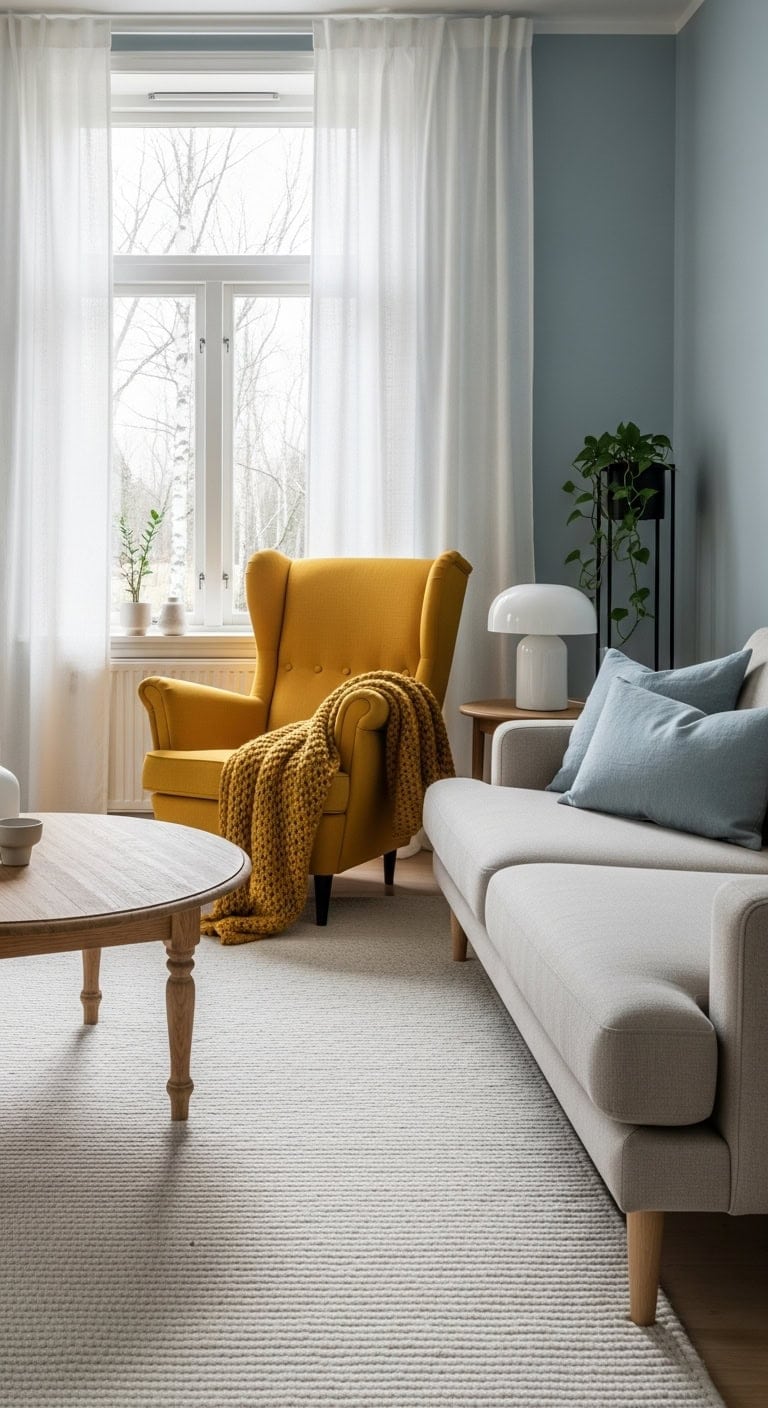 soothing blue vibrant mustard cozy textures