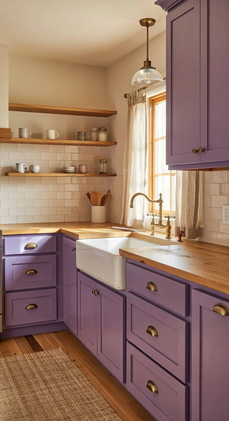 soothing purple and natural wood