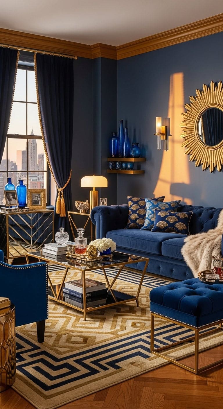 sophisticated art deco living room