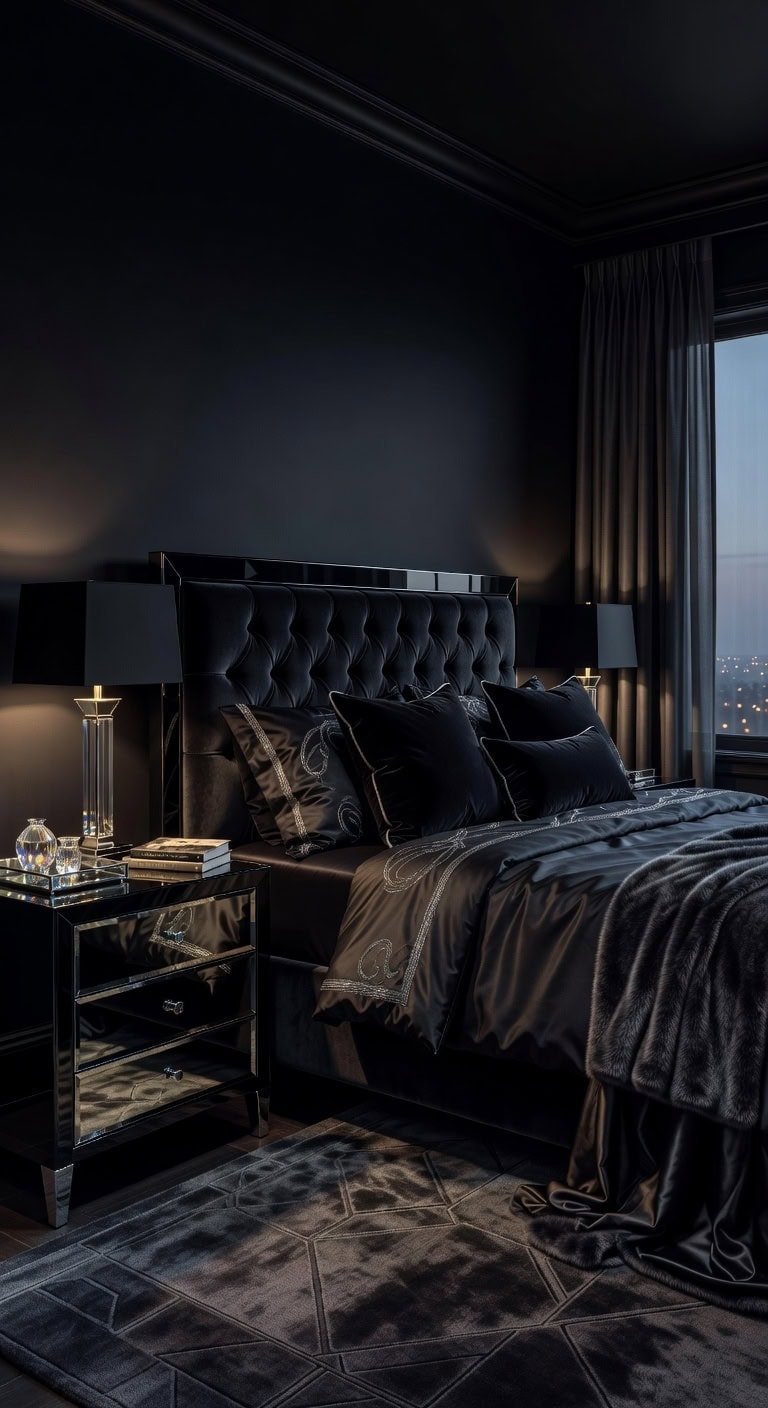 sophisticated black lacquer mirrored nightstands