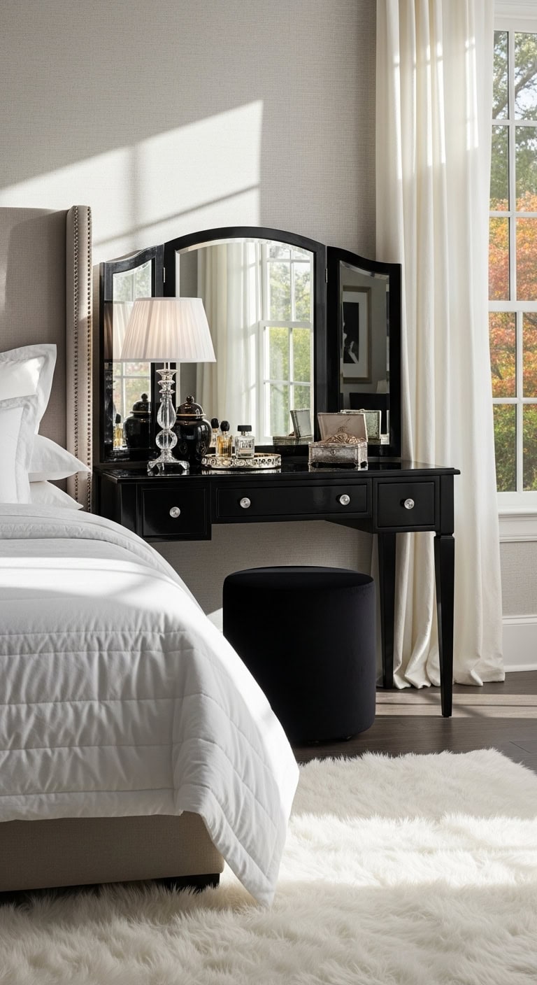 sophisticated black vanity bedroom ideas