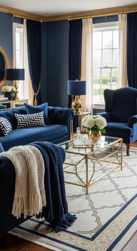 23 Blue and Gold Living Room Ideas That Feel Rich and Sophisticated