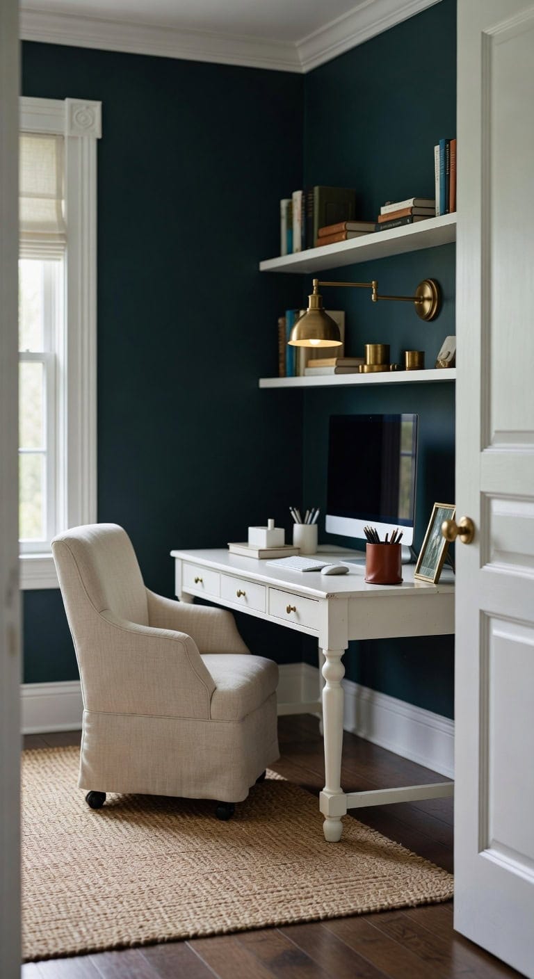 sophisticated dark teal and crisp white