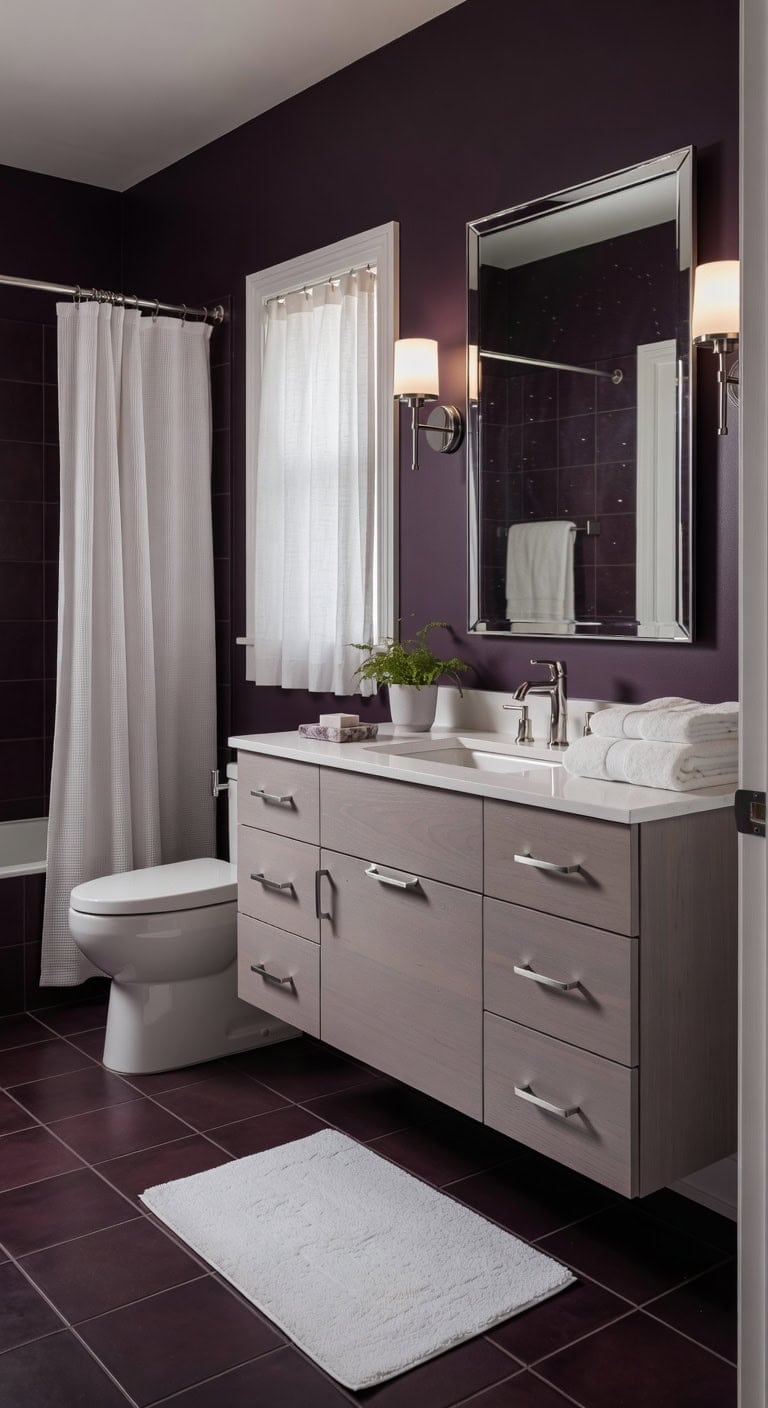 sophisticated grounded dramatic cocooning bathroom design