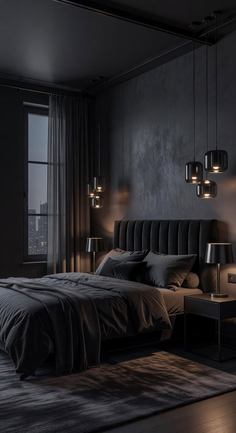 sophisticated industrial chic bedroom pendant lighting
