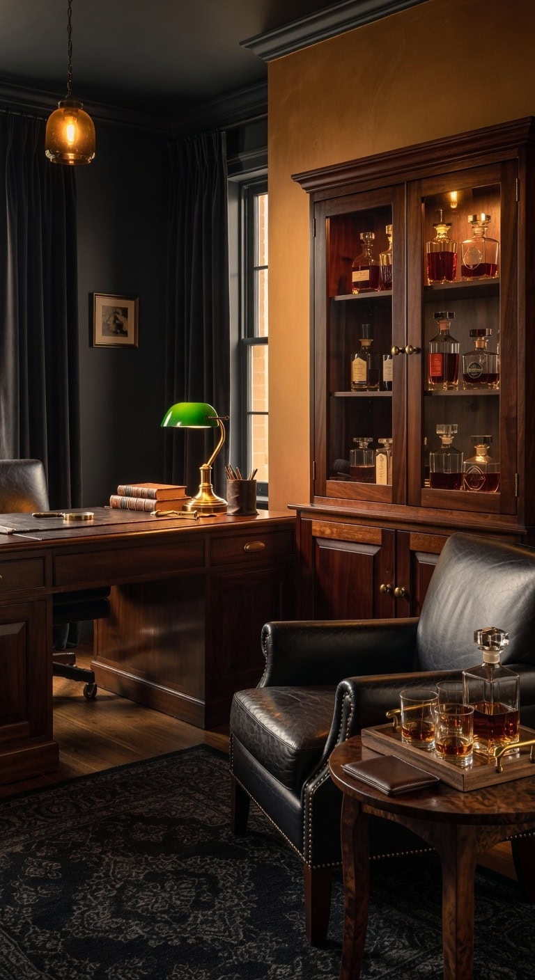 sophisticated masculine home whiskey retreat