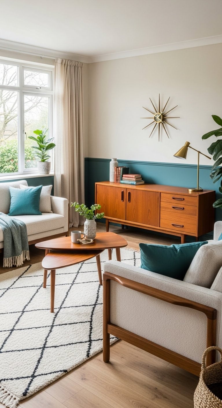 sophisticated mid century modern teal teak elegance