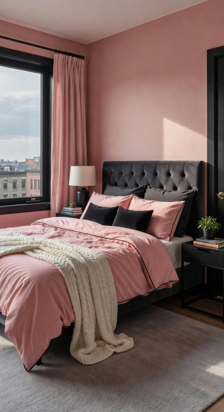 sophisticated millennial pink bedroom retreat