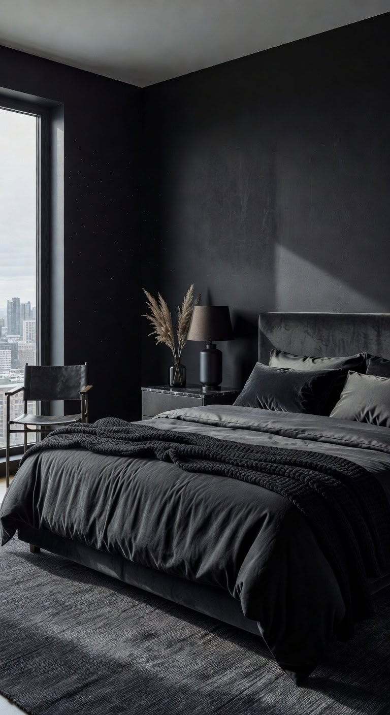 sophisticated monochrome bedroom retreat
