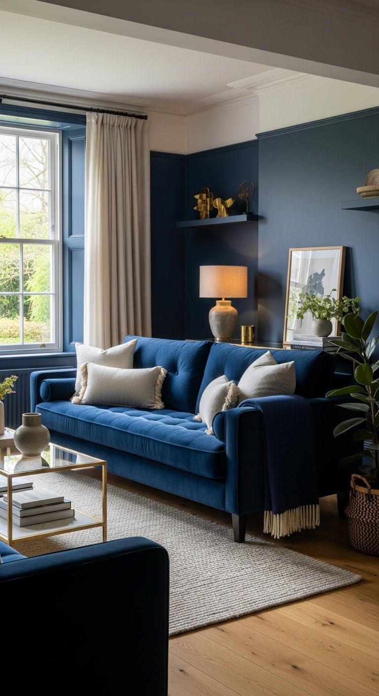 sophisticated navy blue velvet centerpiece