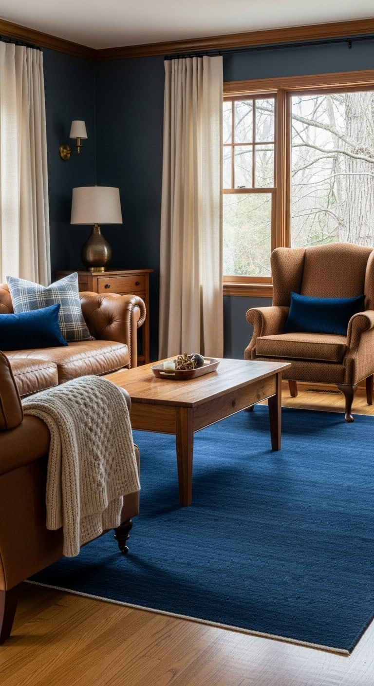 sophisticated navy blue wool rug