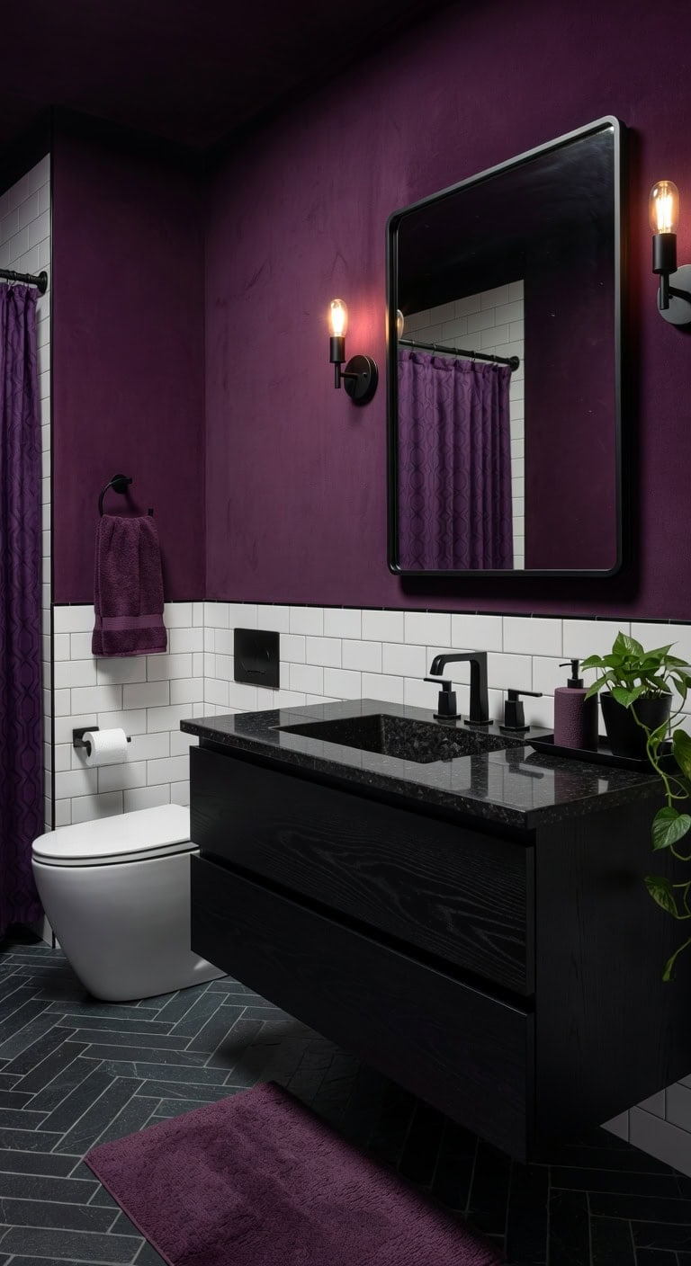 sophisticated purple and matte black contrast