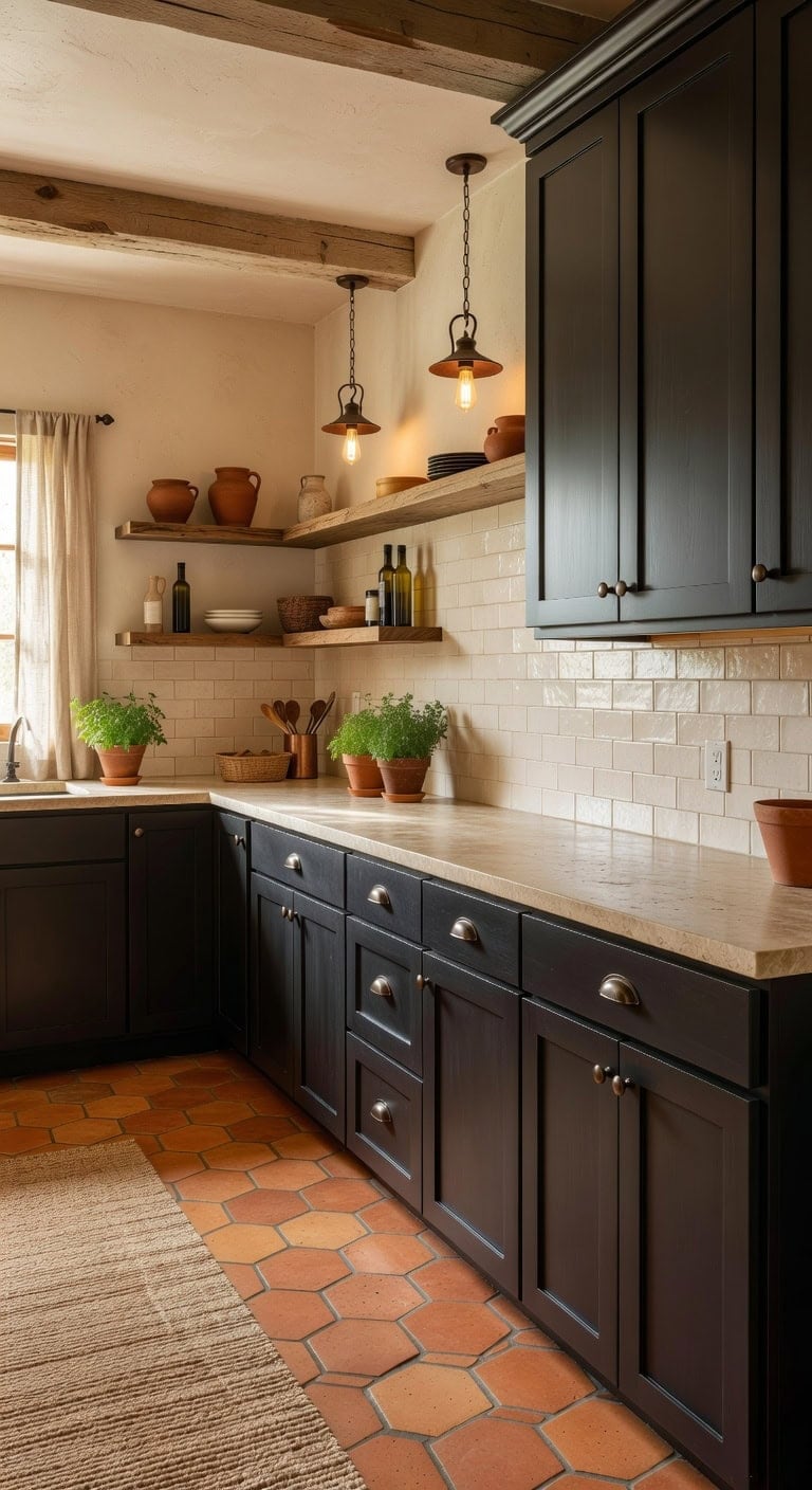 sophisticated rustic kitchen with iron cabinets