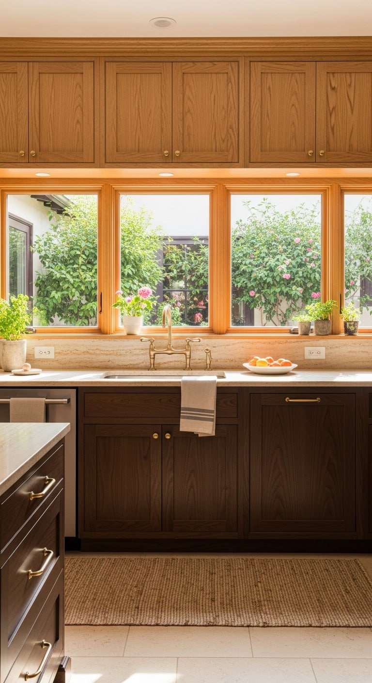 stained rich warm kitchen cabinet designs