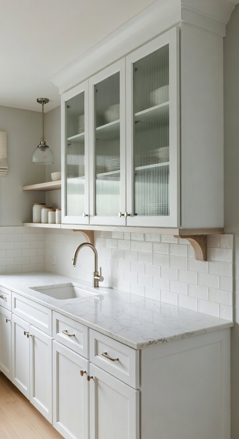 textured glass elevates simple cabinetry