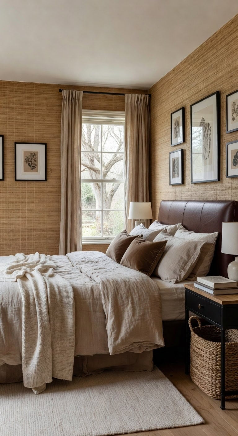 textured tan walls black gallery art