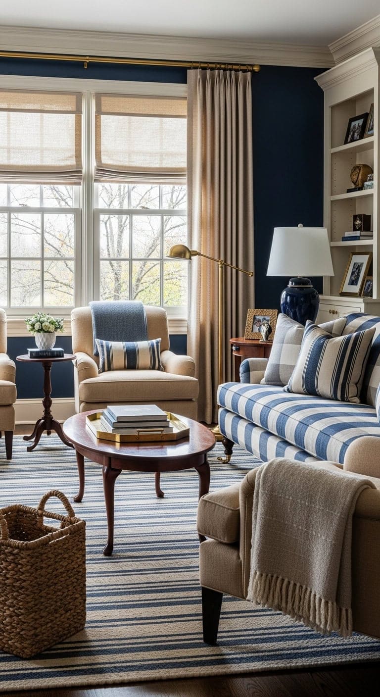 timeless preppy american living room