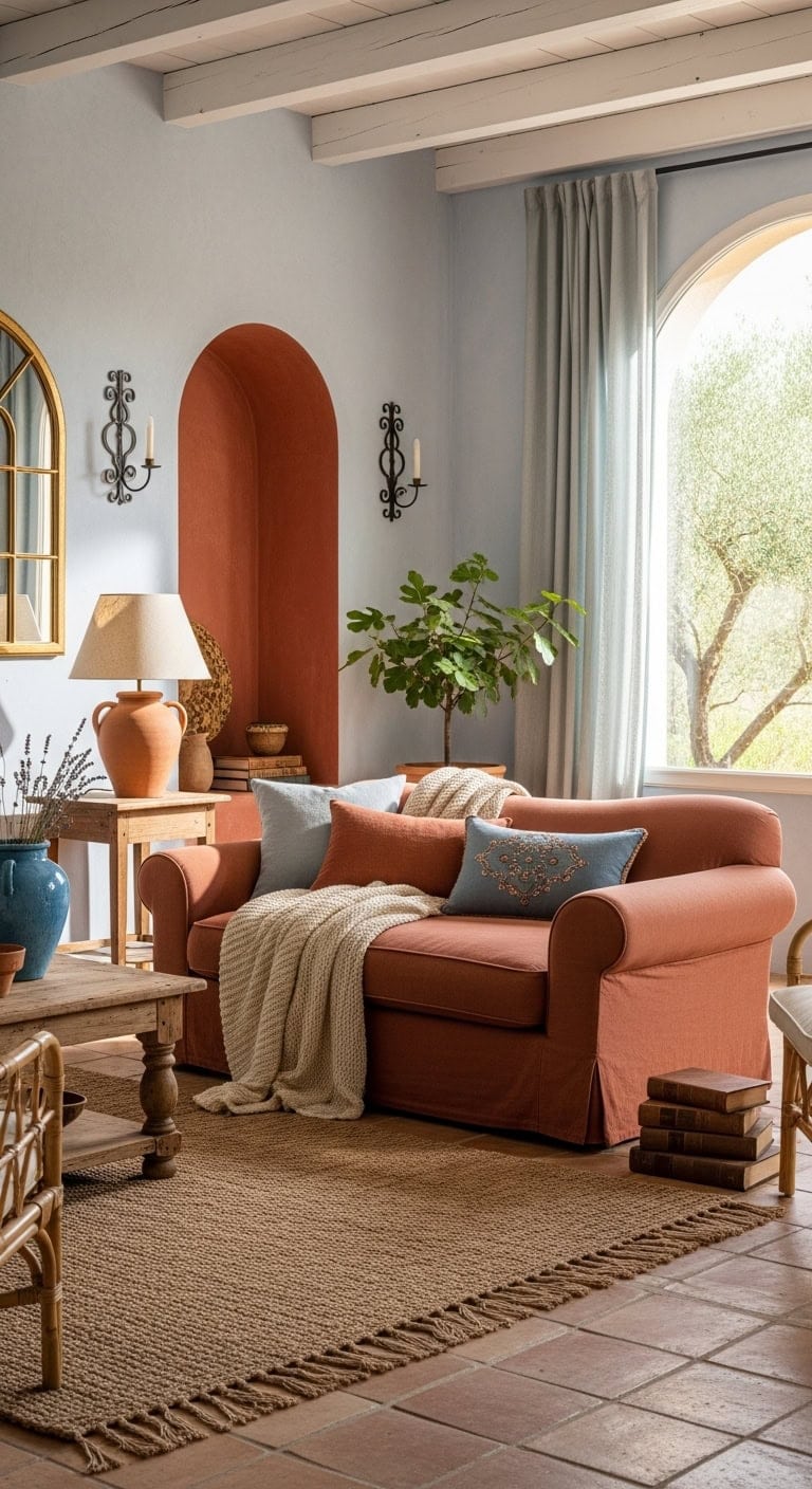 tranquil mediterranean inspired living room