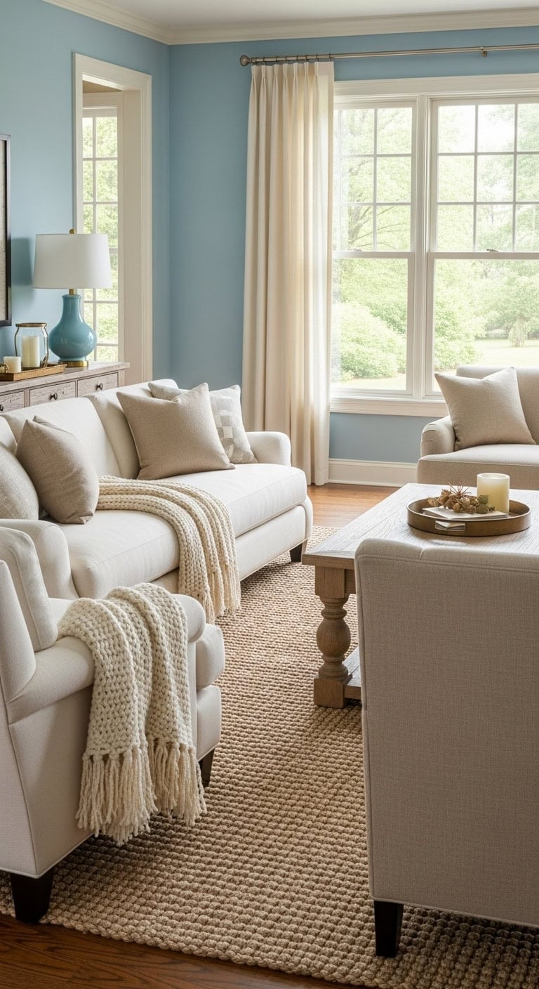 transitional calming layered inviting living room