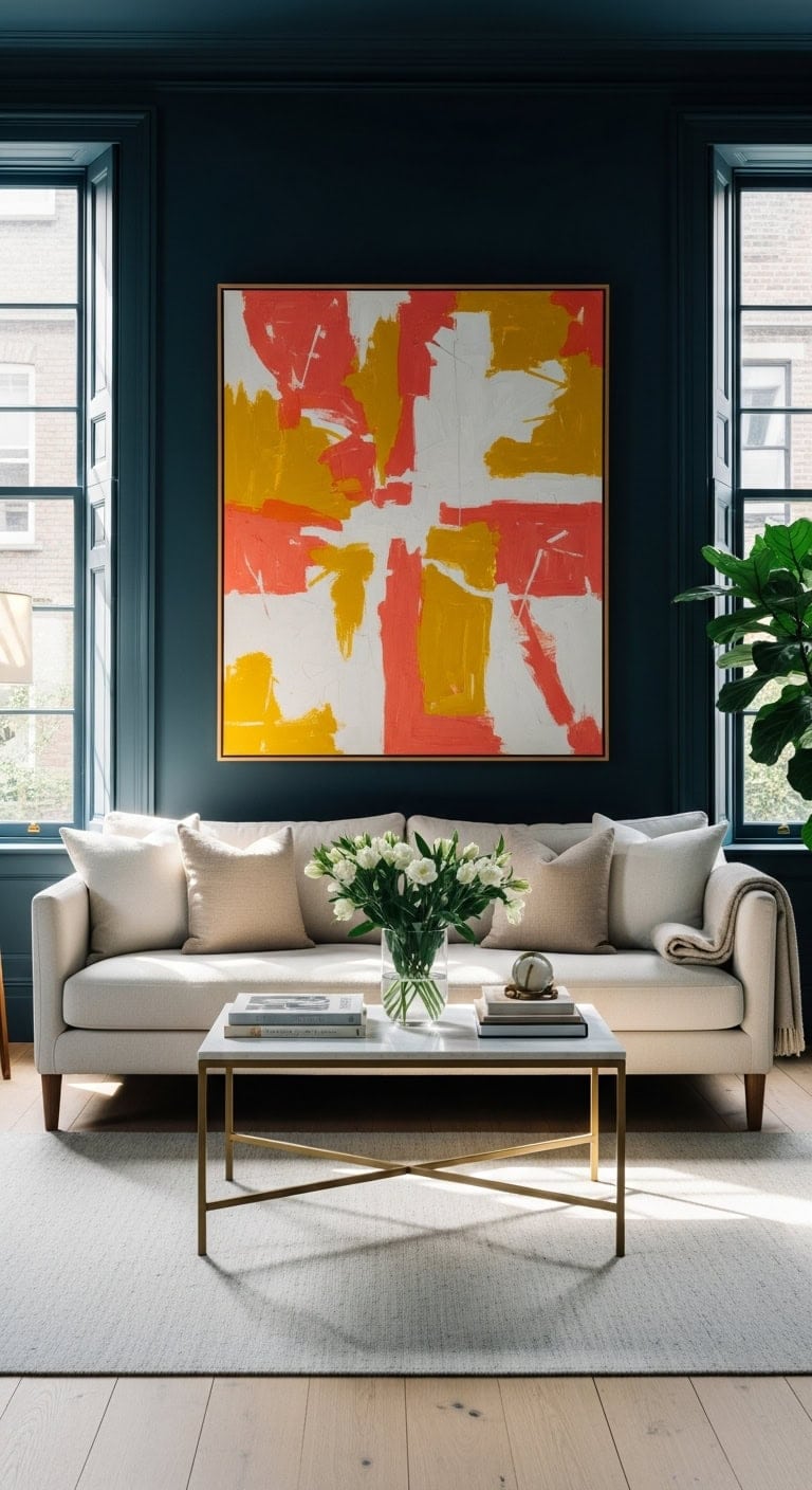 vibrant art shines on moody blue