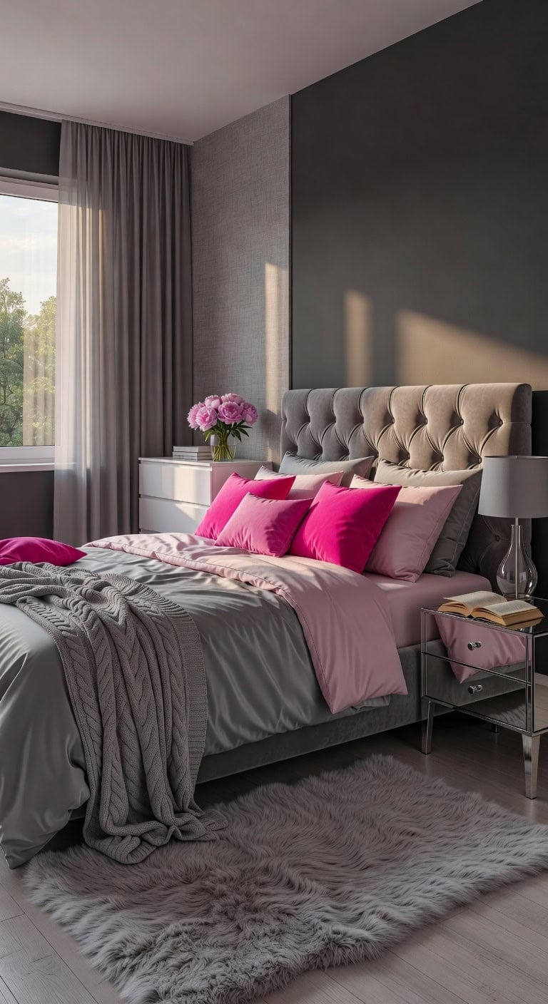 vibrant bedroom with sophisticated accents