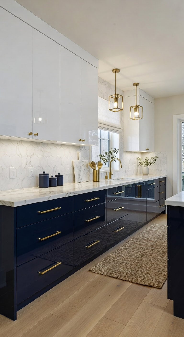 vibrant contrasting two tone kitchen cabinets