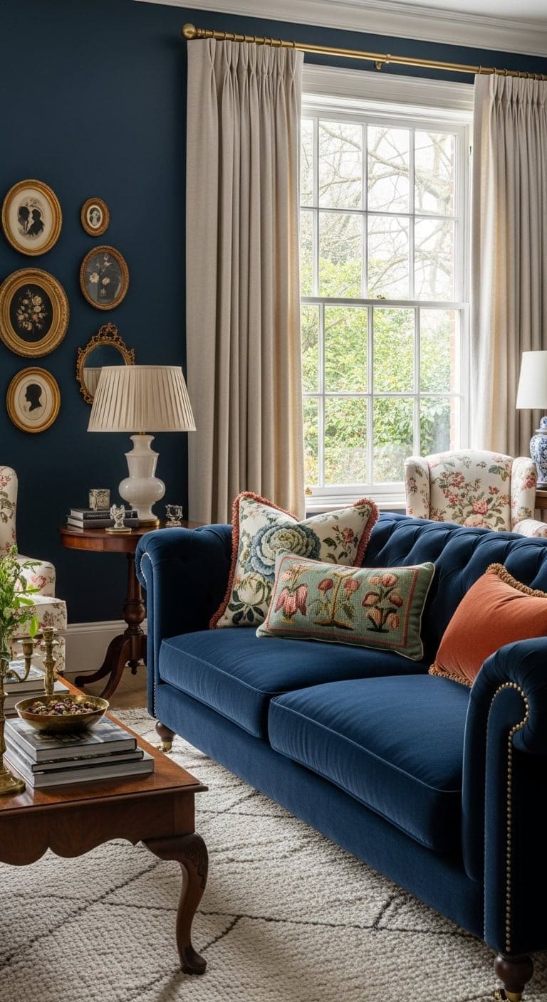 vintage grandmillennial navy sophisticated charm