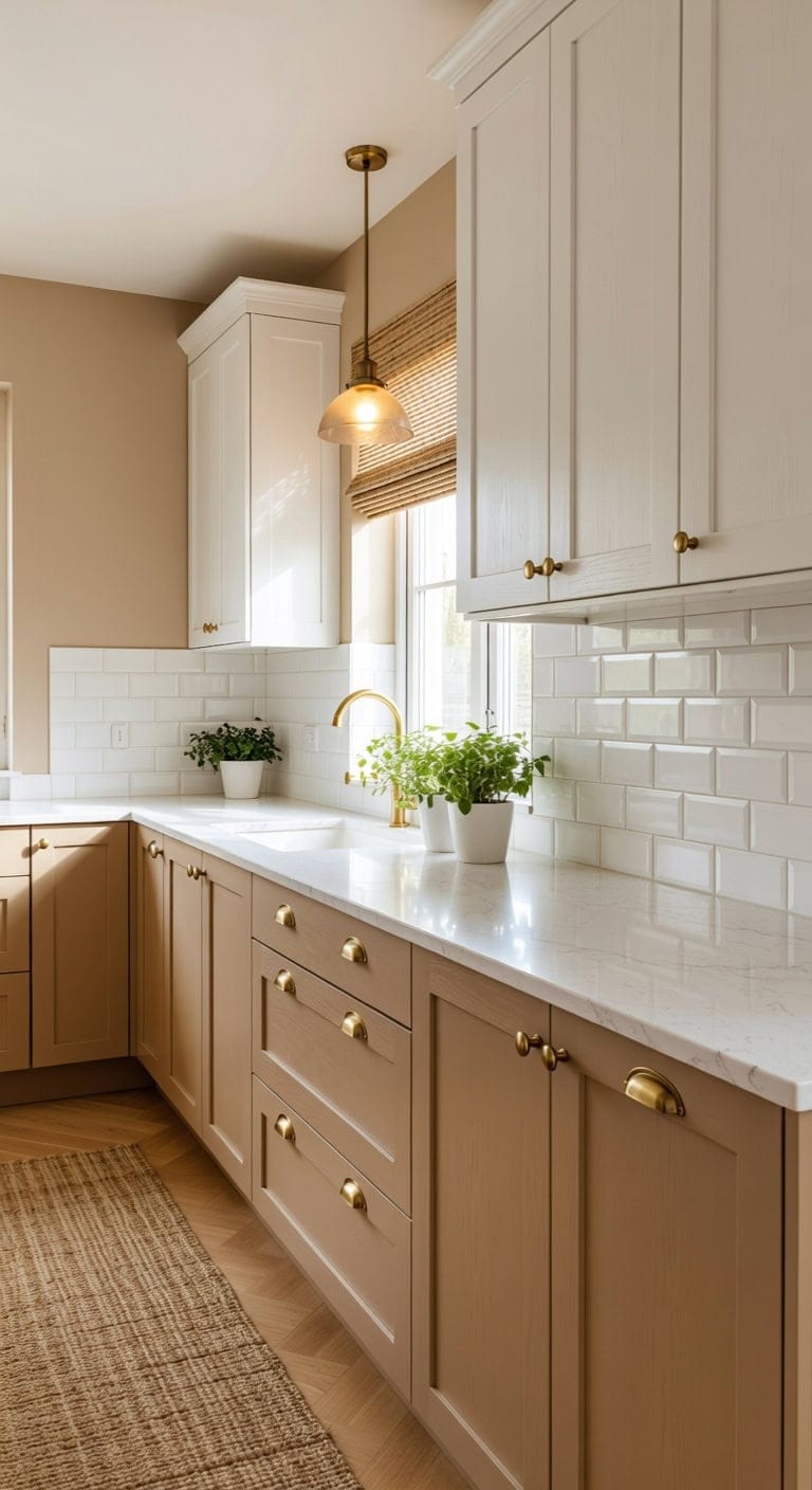 visually balanced two tone kitchen cabinets