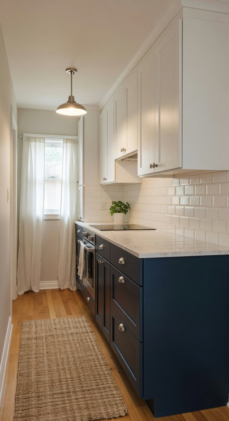 visually expansive two tone cabinet design