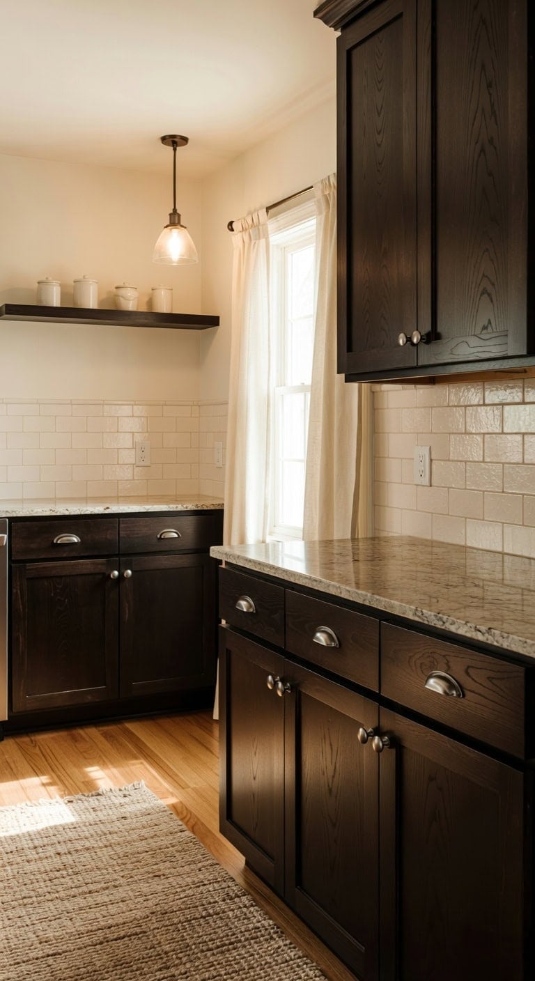 warm inviting espresso cabinets bright walls
