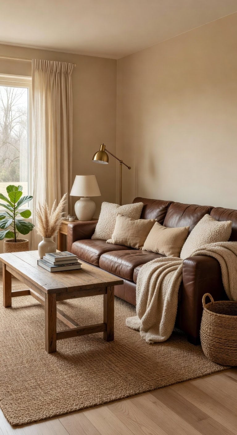 warm neutrals unify brown sectional