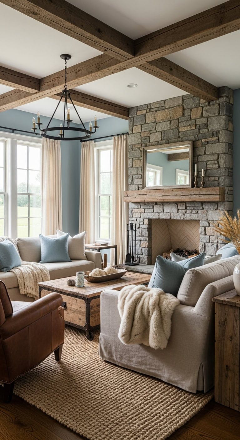 warm rustic textured farmhouse living room