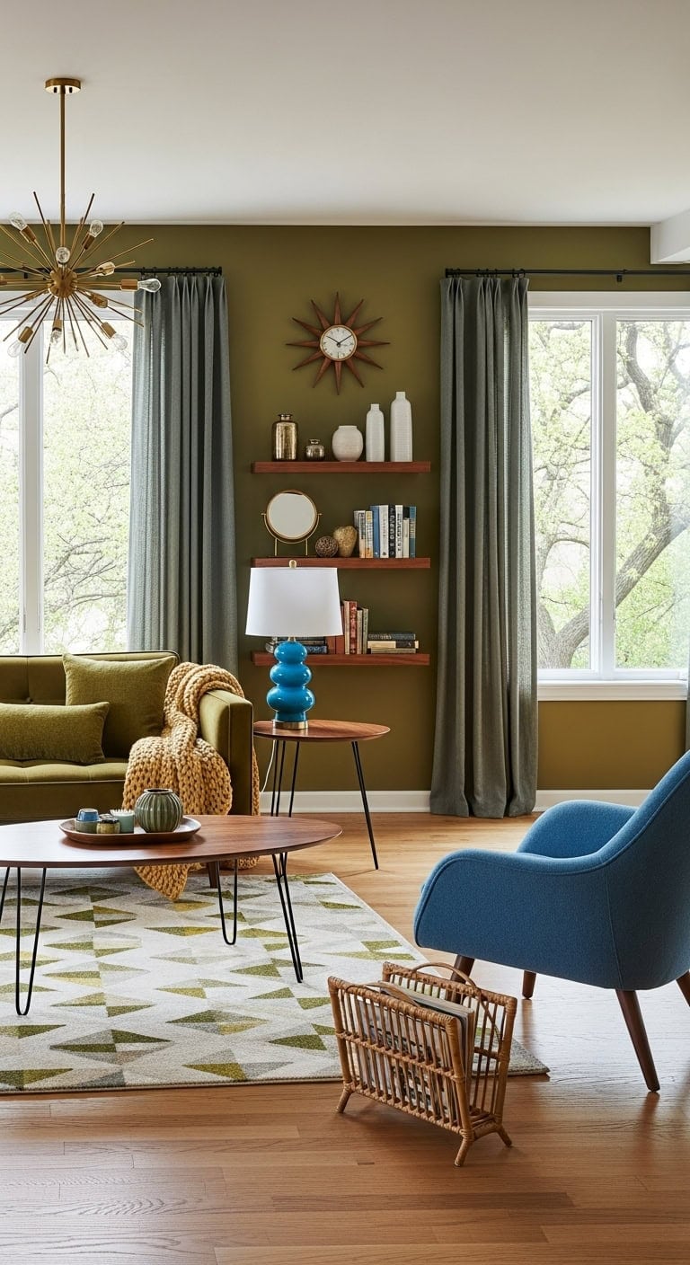 warm sophisticated mid century modern living