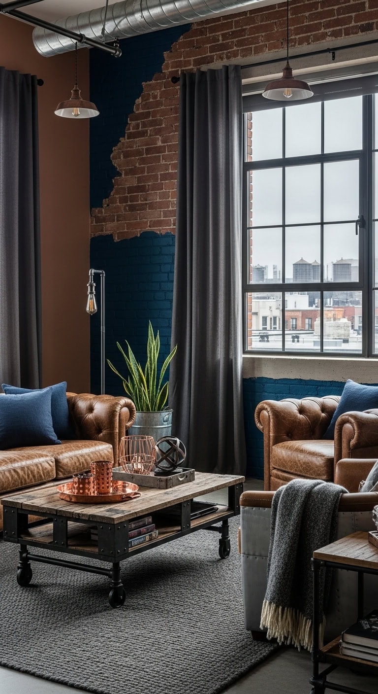 weathered brick and industrial blue