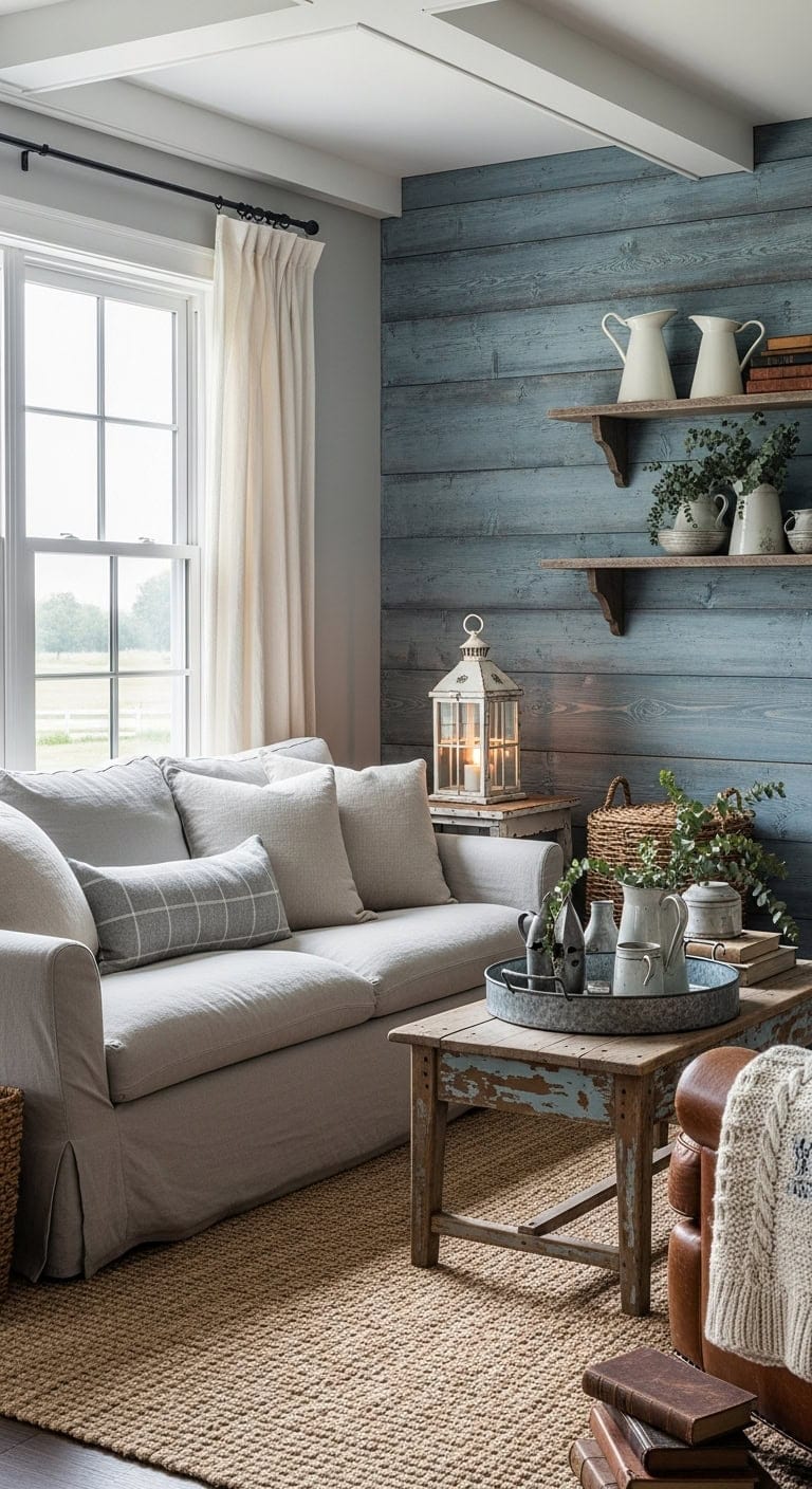weathered faded blue farmhouse vintage aesthetic