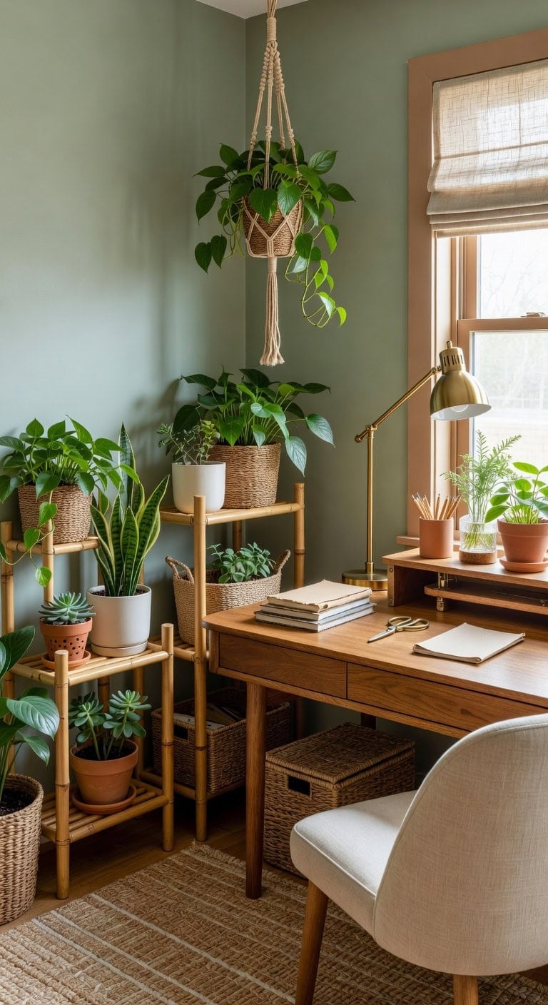 workspace transformed by indoor plant decor