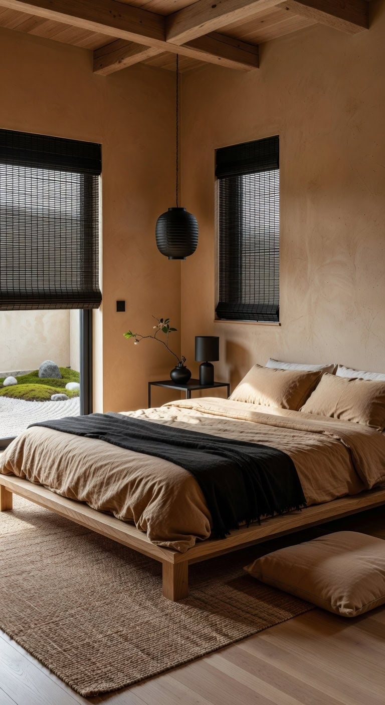 zen like tranquil minimalist japanese inspired bedroom
