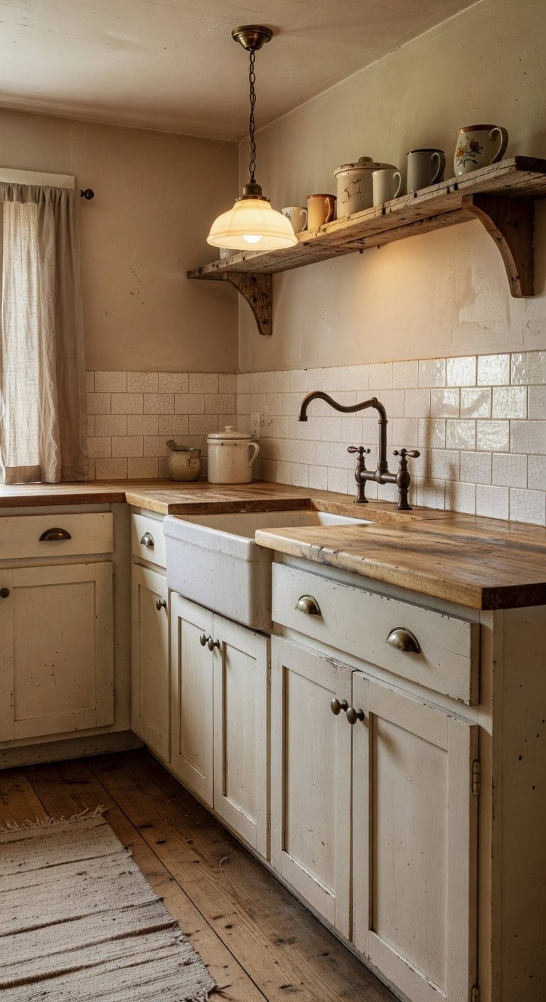 aged and inviting artisan kitchen