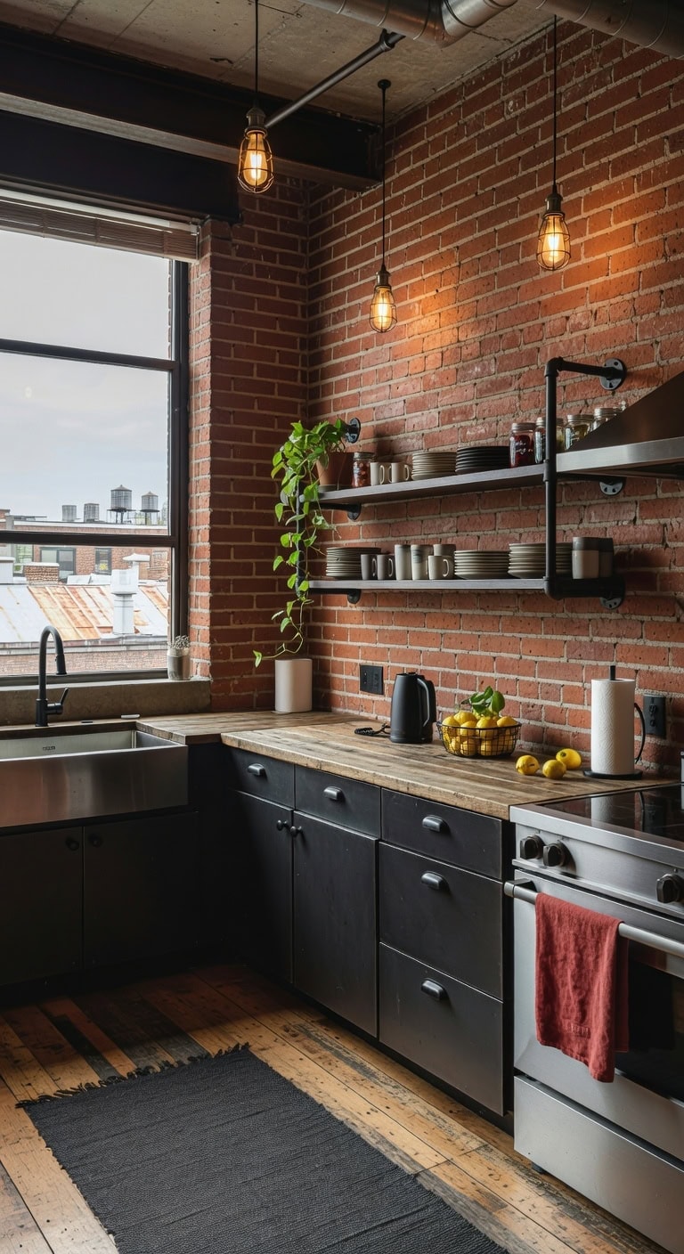 aged brick and rugged industrial chic